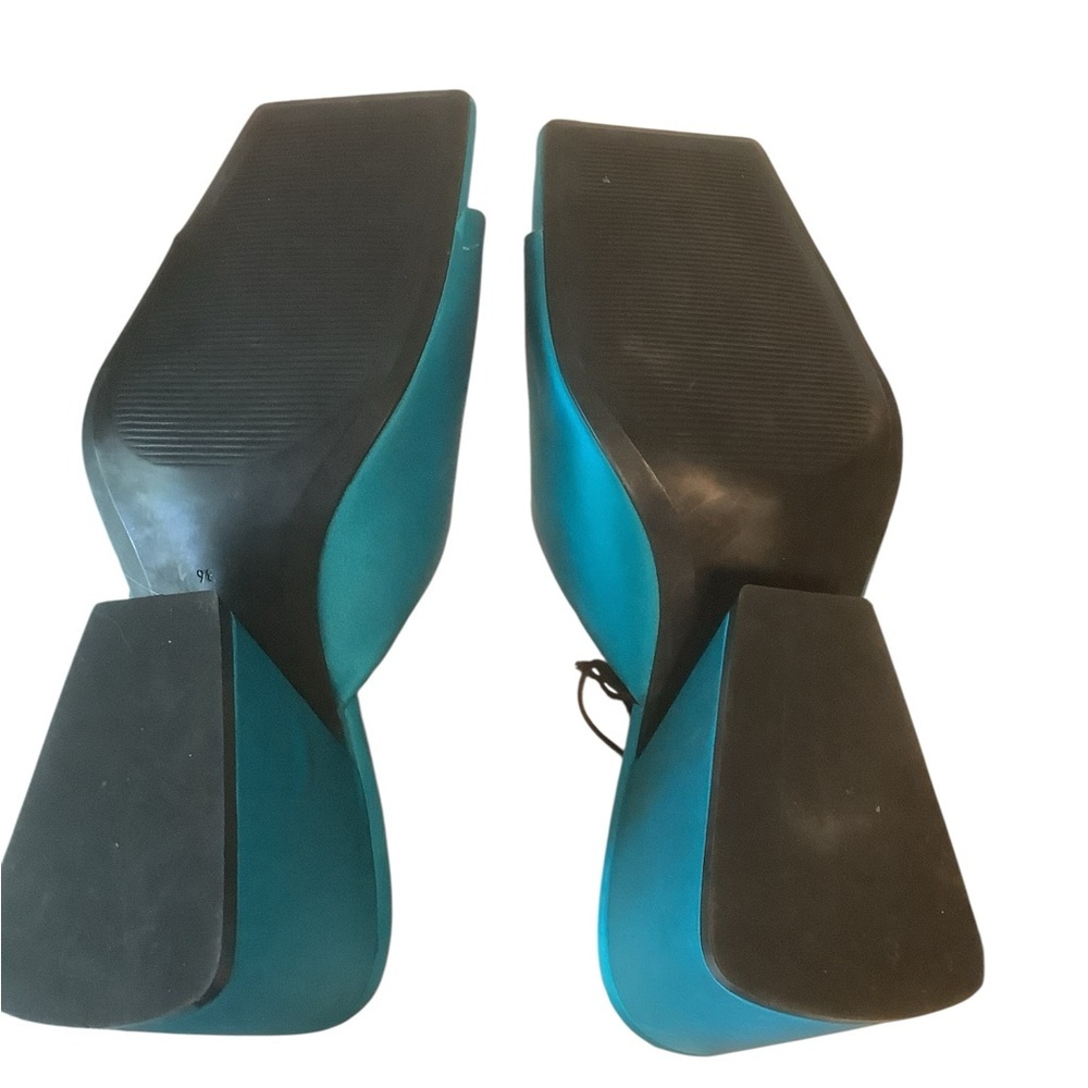 Zara Satin Teal Mule Heels Square Toe Slip On Sandals NWT Sz 6 (36) - Picture 6 of 8